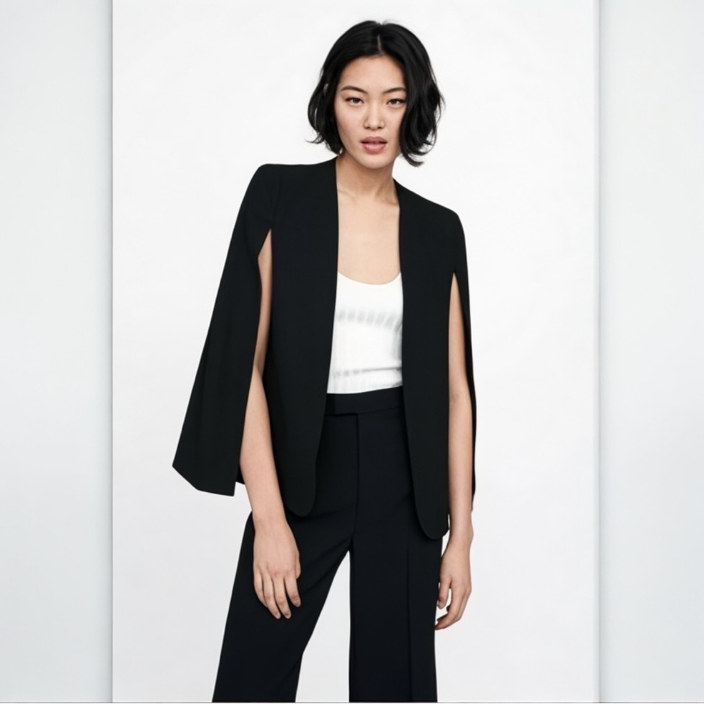Zara Cape Blazer Black L Open Front Trinny Power Jacket